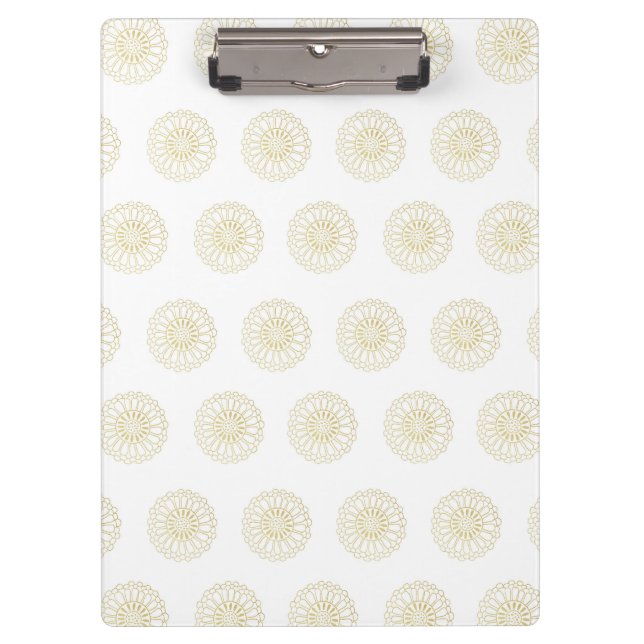 White | Golden Zinnia Flower Medallions Clipboard (Front)