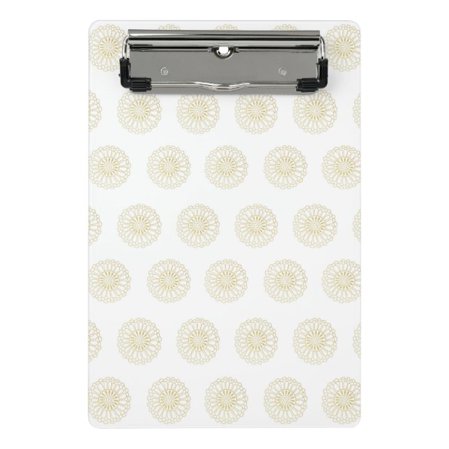 White | Golden Zinnia Flower Medallions Mini Clipboard
