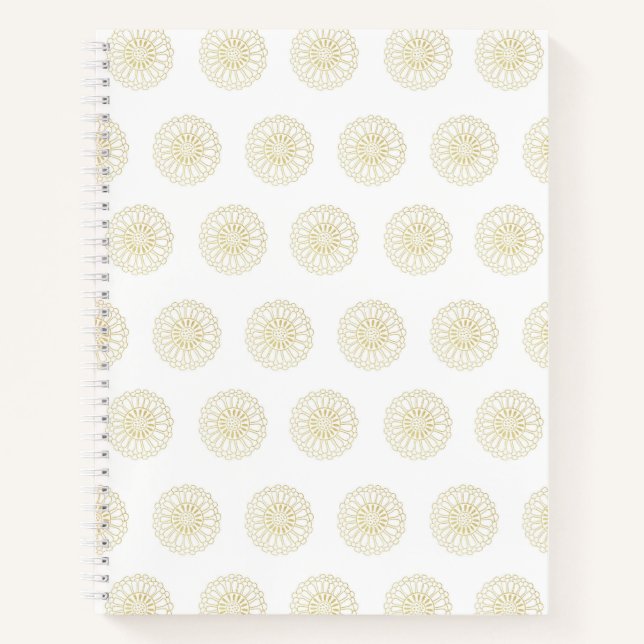 White | Golden Zinnia Flower Medallions Notebook (Front)