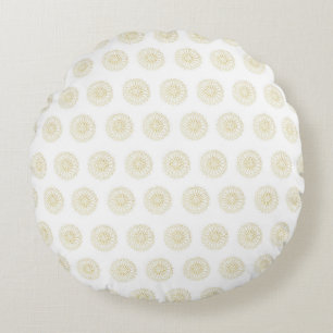 White Golden Zinnia Flower Medallions Round Pillow