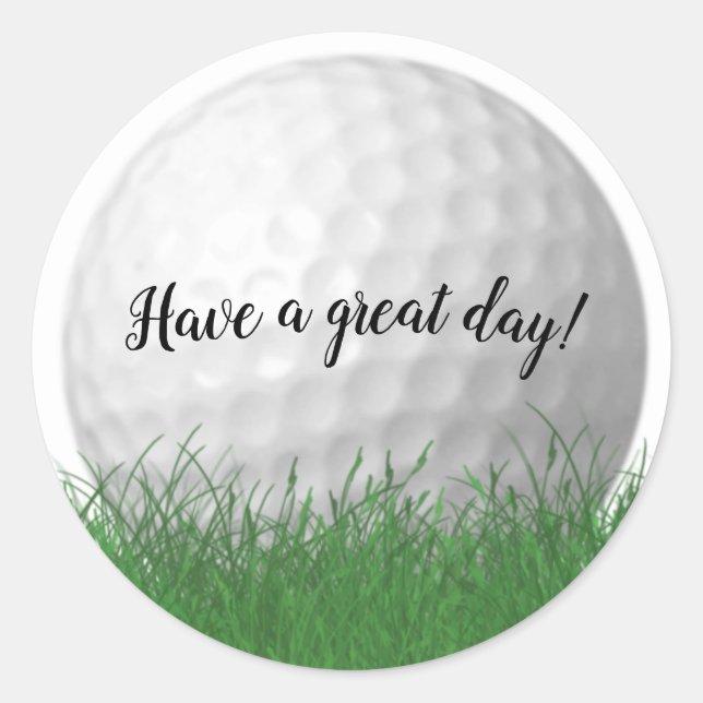 white golf ball in grass classic round sticker (Front)