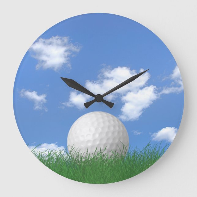 White Golf Ball In Grass Large Clock (Front)