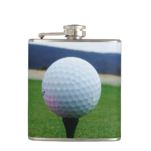 white Golf Ball on a mountain golf course Hip Flask