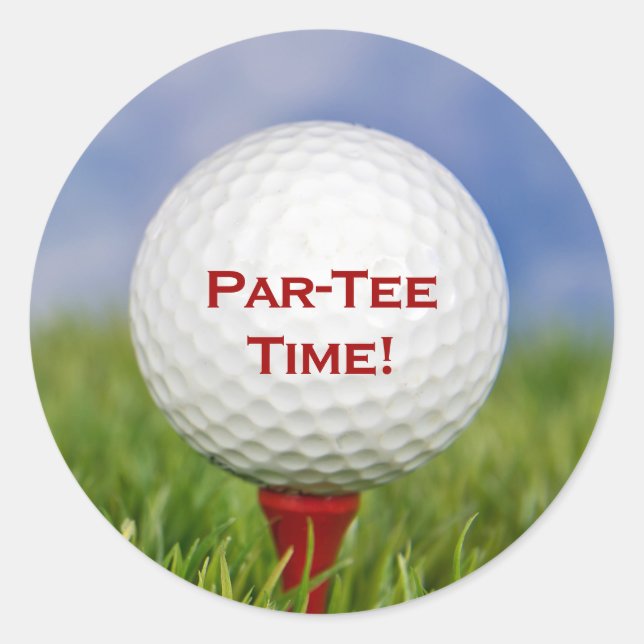 White Golf Ball on Red Tee Classic Round Sticker (Front)