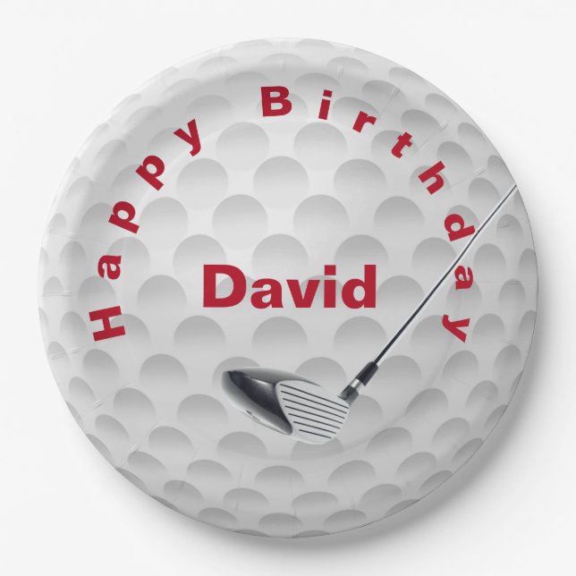 White Golf Ball Pattern and Club Paper Plate (Front)
