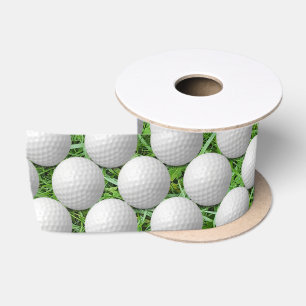 White Golf Balls On Grass Satin Ribbon