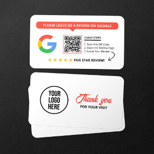 White Google Reviews QR Code Business Review Link  Card