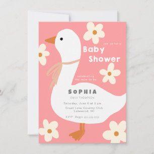 White Goose and Daisies Baby Shower Invitation
