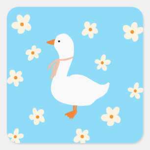 White Goose and Daisies Square Sticker