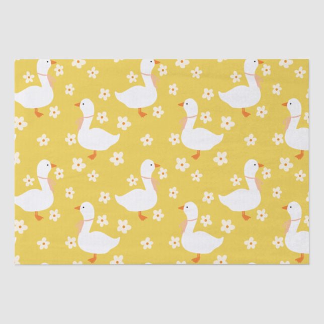 White Goose and Daisies Thank You yellow Tissue Paper (Front)