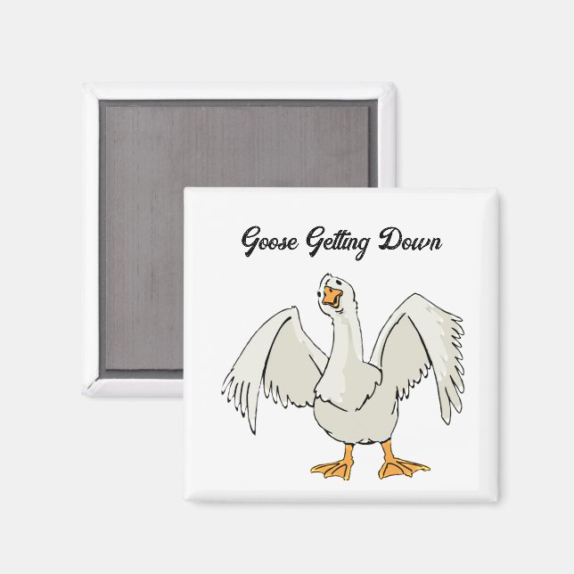 White Goose Getting Down Funny Dancing Cartoon Magnet (Front/Back)