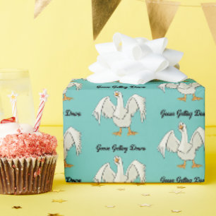 White Goose Getting Down Funny Dancing Cartoon Wrapping Paper