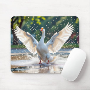 White Goose In a Splash Pad Mouse Pad