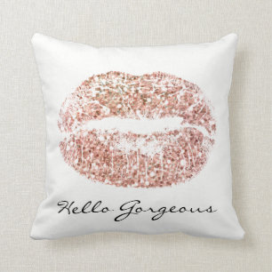 White Gorgeous Sparkly Pink Kiss Lips Glitter Throw Pillow