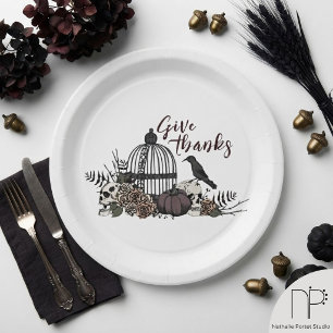 White Gothic Give Thanks Victorian Dinner Party Paper Plate