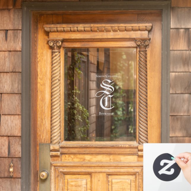 White Gothic Monogram Name Medieval Bookshop Window Cling (Home Door)