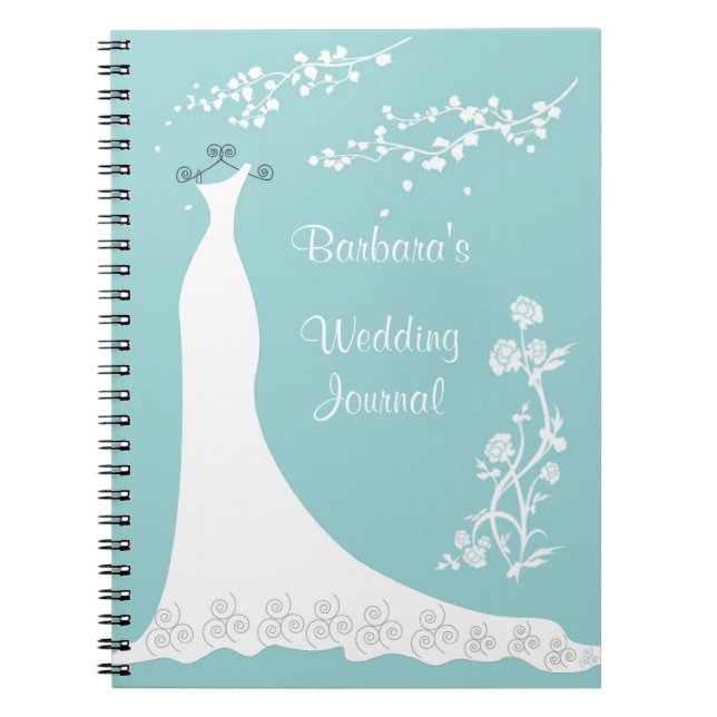 White gown on aqua Wedding Planner Notebook (Front)