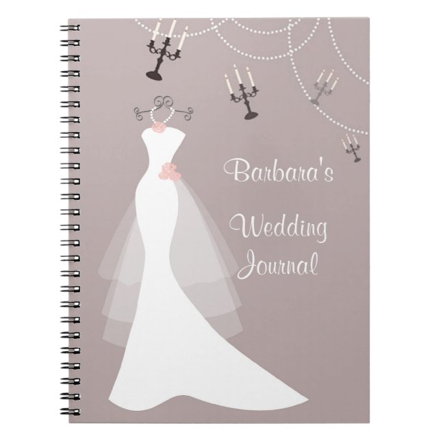 White gown on dark pink Wedding Planner Notebook (Front)