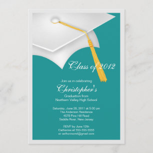 White Grad Cap Graduation Party Invitation