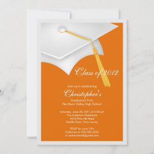 White Grad Cap Graduation Party Invitation