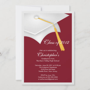 White Grad Cap Graduation Party Invitation