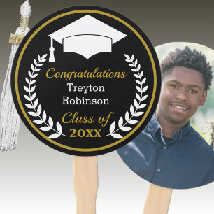 White Grad Cap Graduation Photo Hand Fan