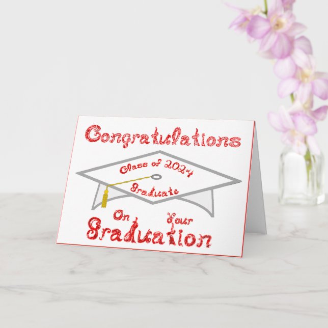 White Grad Cap Red Graduate Class 2024 Hat or Card (Orchid)
