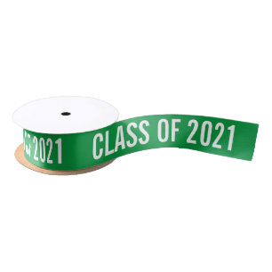 White Graduate Class Of 2021 Typography Green Satin Ribbon