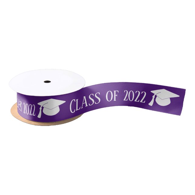 White Graduate Hat | Class of 2022 Purple Satin Ribbon (Spool)