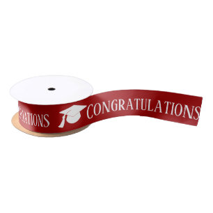 White Graduate Hat Congratulation Dark Red Satin Ribbon