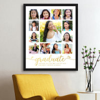 White Graduate K–12 Photo Collage Script Real Gold