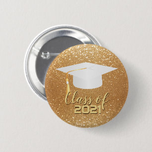 White Graduation Cap - Class of 20XX Gold Glitter 2 Inch Round Button