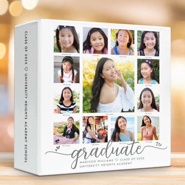 White Graduation K–12 Modern Script Photo Collage  Binder (Creator Uploaded)