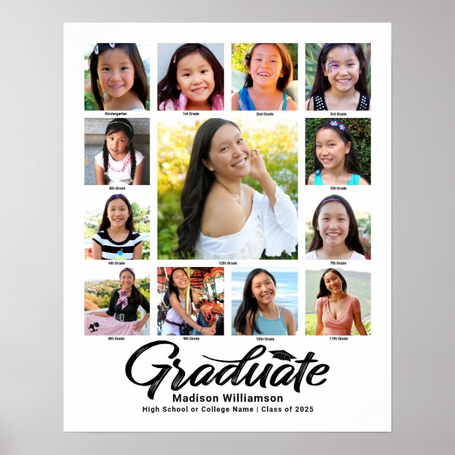 White Graduation K–12 Photo Collage Black Script Poster (Front)