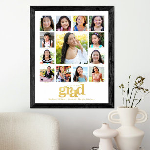 White Graduation K–12 Photo Collage Bold Real Gold Foil Prints