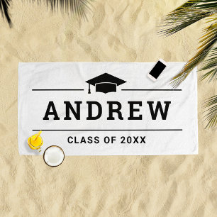 White Graduation Party Personalized Name Beach Towel