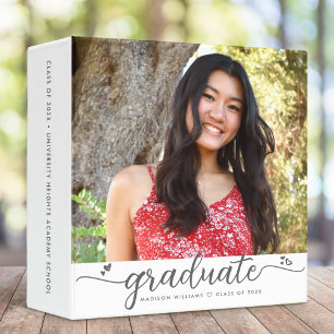 White Graduation Photo Album Grey Script Hearts Binder