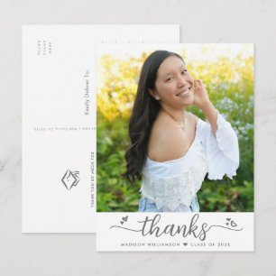 White Graduation Photo Script Hearts Thank You Postcard