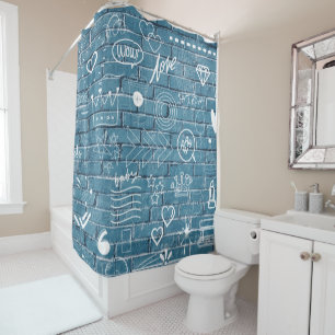 White graffiti on blue wall modern text art