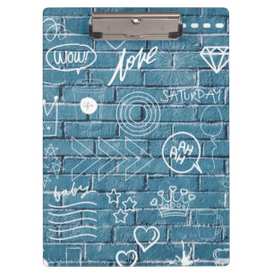 White graffiti on blue wall modern text art  clipboard