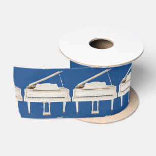 White Grand Piano Customizable Background Colour Satin Ribbon