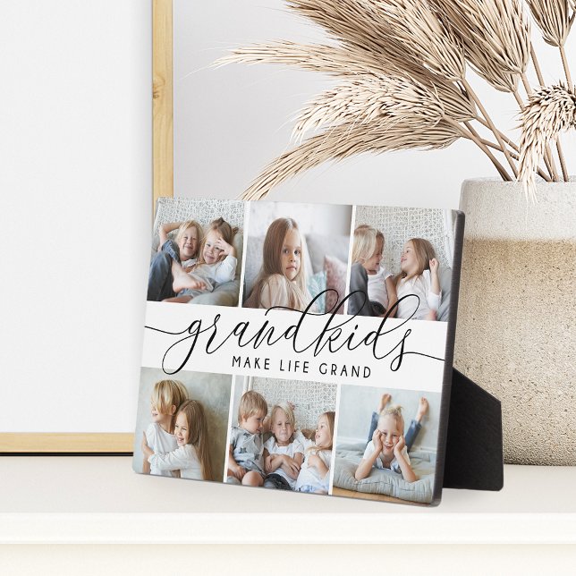 White | Grandkids Make Life Grand Photo Collage Plaque (Creator Uploaded)
