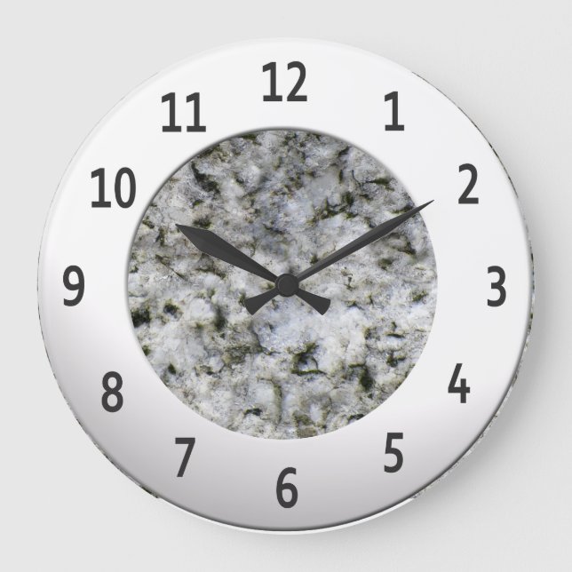 White Granite Rock Shiny Metalic Digits Circle Large Clock (Front)