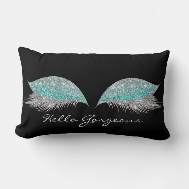White Gray Blue Makeup Lashes Gorgeous Black Lumbar Pillow (Front)