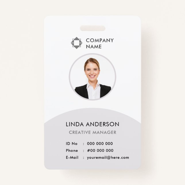 White Gray Employee Photo ID Company Logo Classy Badge (Front)