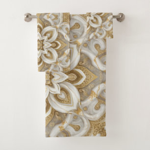 white gray gold marble flower Dream Abstract Bath Towel Set