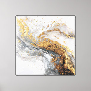 White, Gray & Gold Swirling Textures Abstract Art Canvas Print