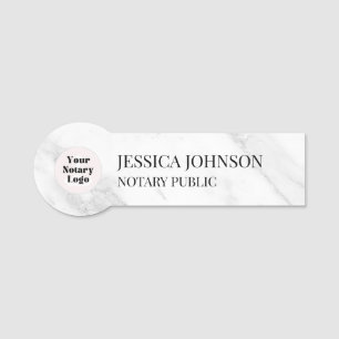 White & Gray Marble Personalized Notary Logo Name Tag