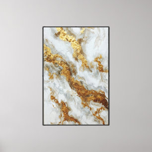 White & Gray Marble with Gold Veins – Abstract Art Canvas Print
