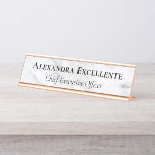 White Gray Modern Marble Minimalist Custom Desk Name Plate